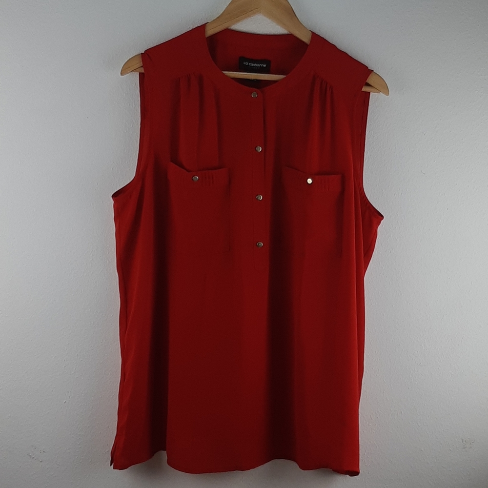LIZ CLAIBORNE round neck sleeveless red blouse